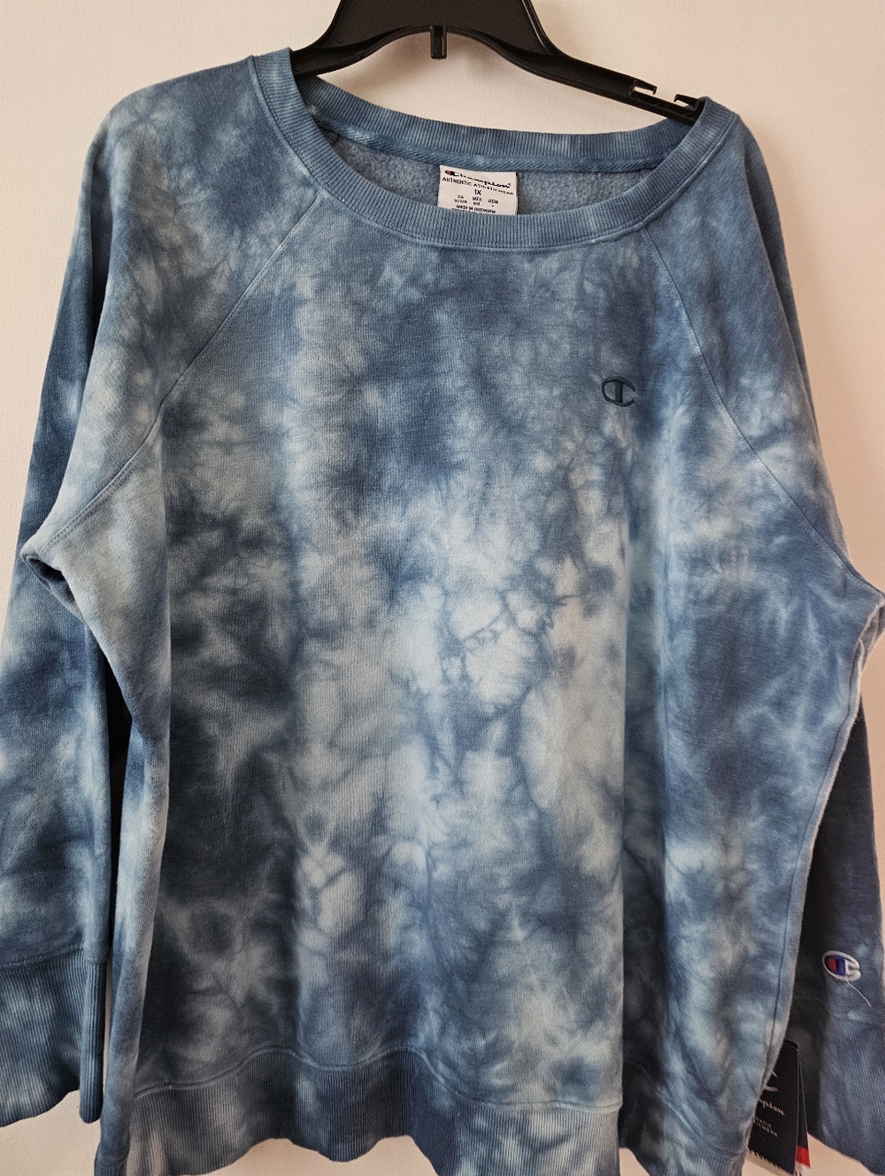 Champion Womens Blue Tie-Dye Crewneck Sweatshirt 1x New
